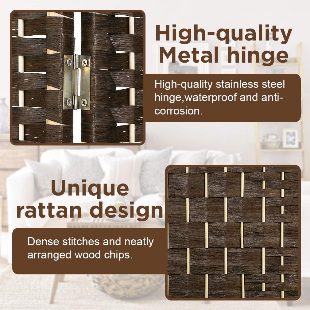 Elegant Brown Room Screen Divider - Foldable Privacy Partition with 6 Panels