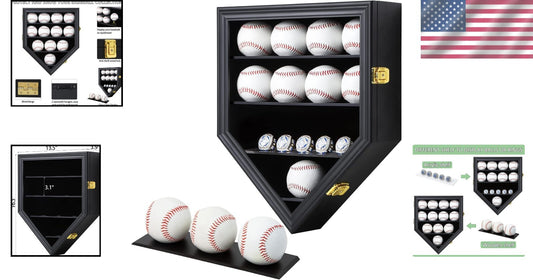 Exquisite Shatterproof Baseball Wall Mount Display Case - Holds 12 Balls & Rings