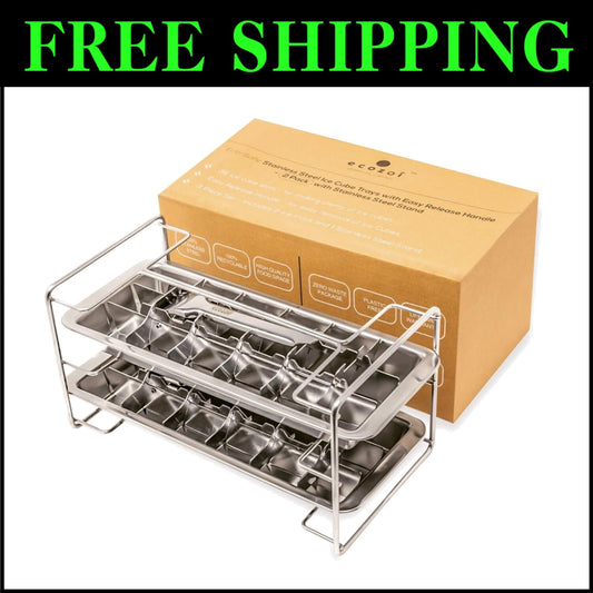 Eco-Friendly Stainless Steel Ice Cube Tray Set - 36 Large Cubes, Easy Release