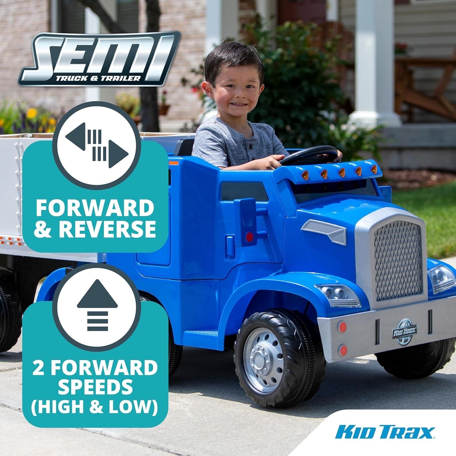12V Kids Ride-On Semi-Truck with Detachable Trailer, Realistic Sounds & Lights