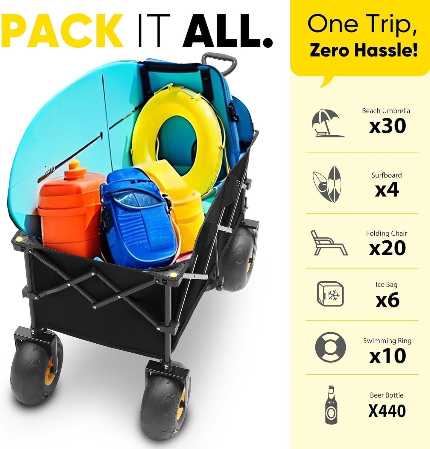 Oversized 200L Foldable Cart with Adjustable Handle for All-Terrain Convenience