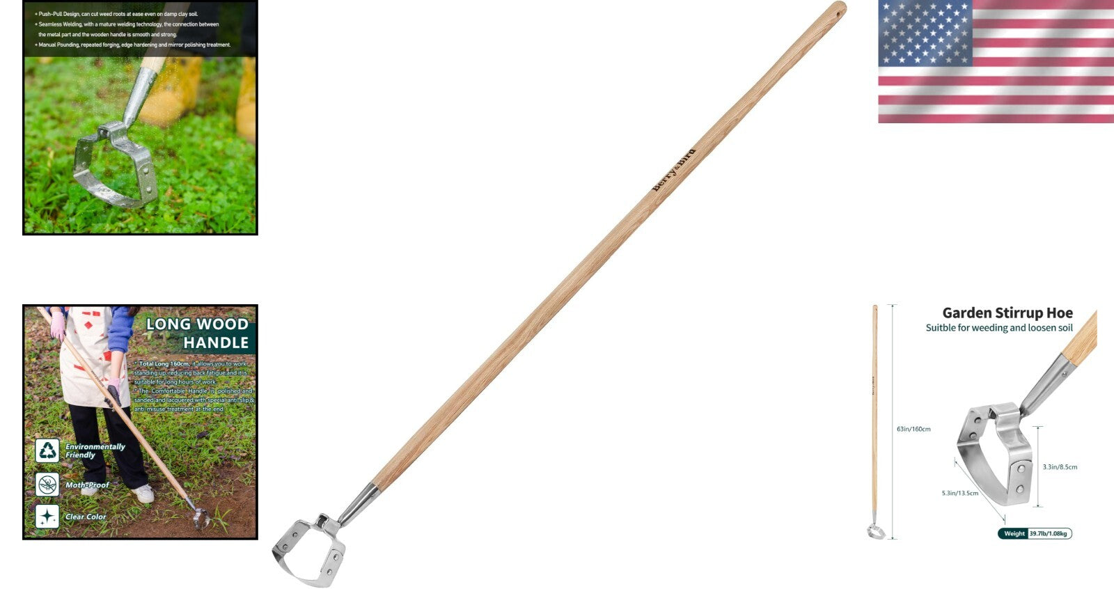 Durable Garden Weeder Hoe with Ash Handle - Perfect for Landscaping and Planting
