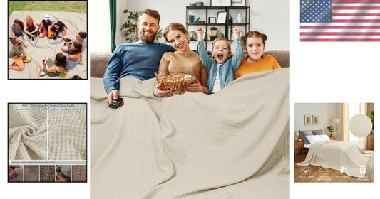 Versatile Oversized Cotton Waffle Throw Blanket - Perfect for Home and Travel