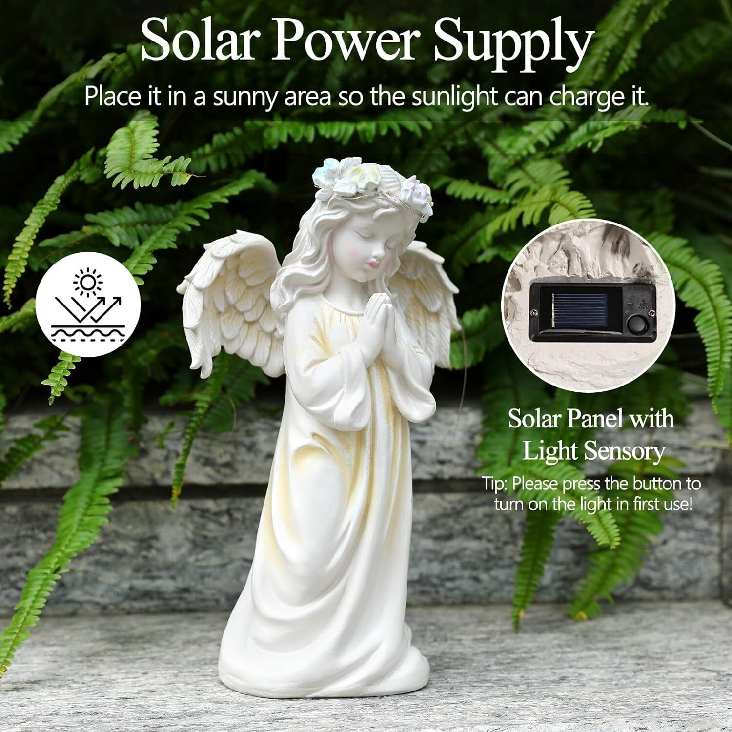 Solar Angel Garden Statue - Waterproof Praying Angel Figurine for Outdoor Decor