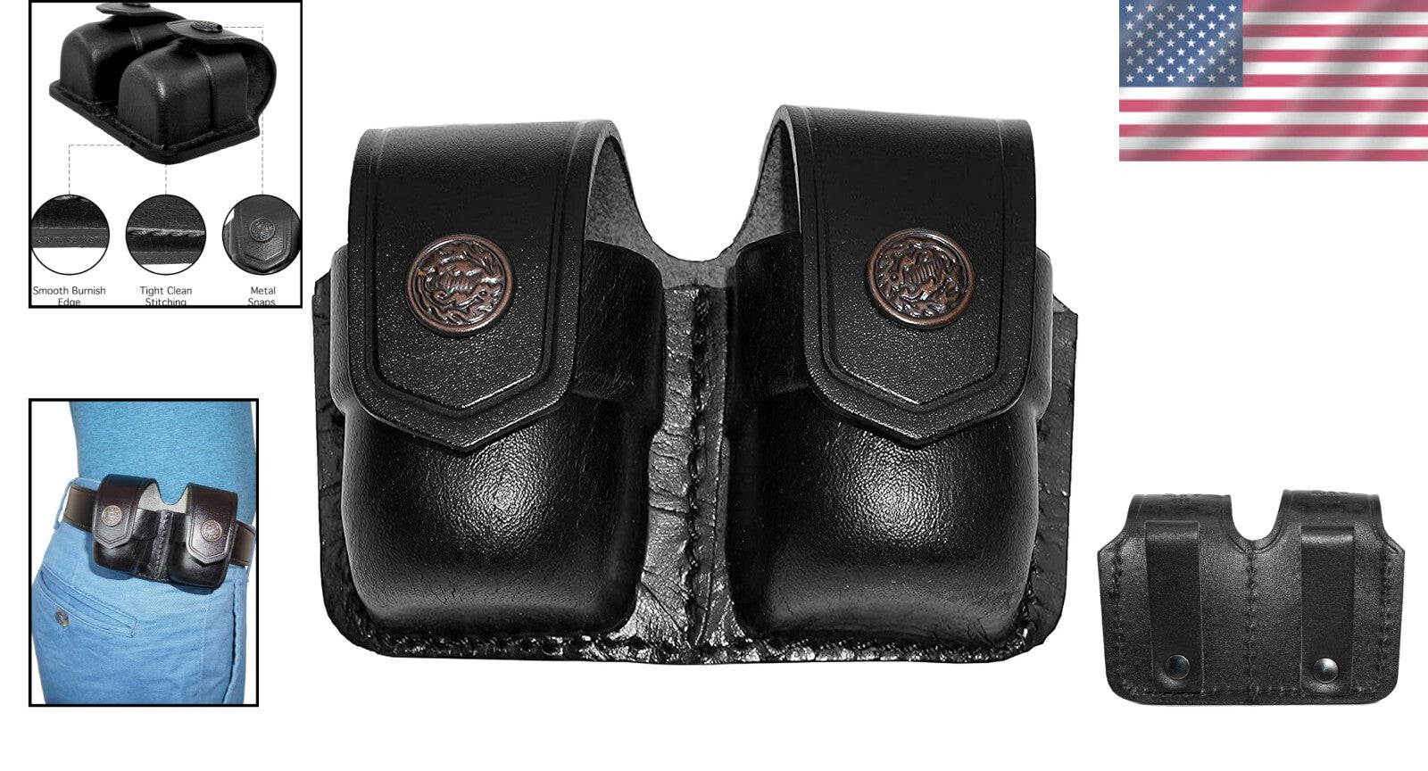 Genuine Cowhide Leather Double Speedloader Carrier for .38 Special & 357 Magnum