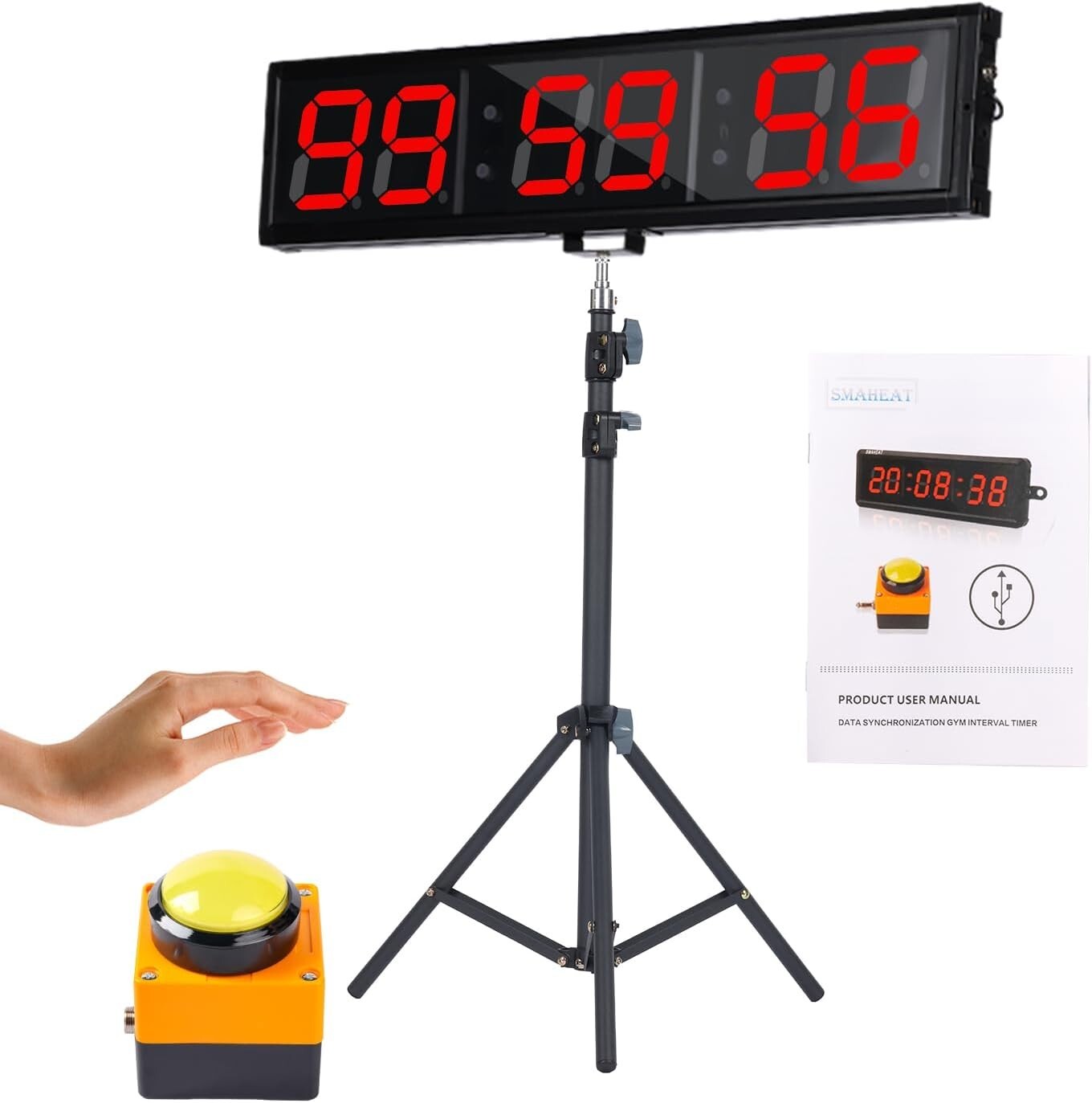 Large LED Gym Timer with Interval Programming & Adjustable Height - 11 lb Model