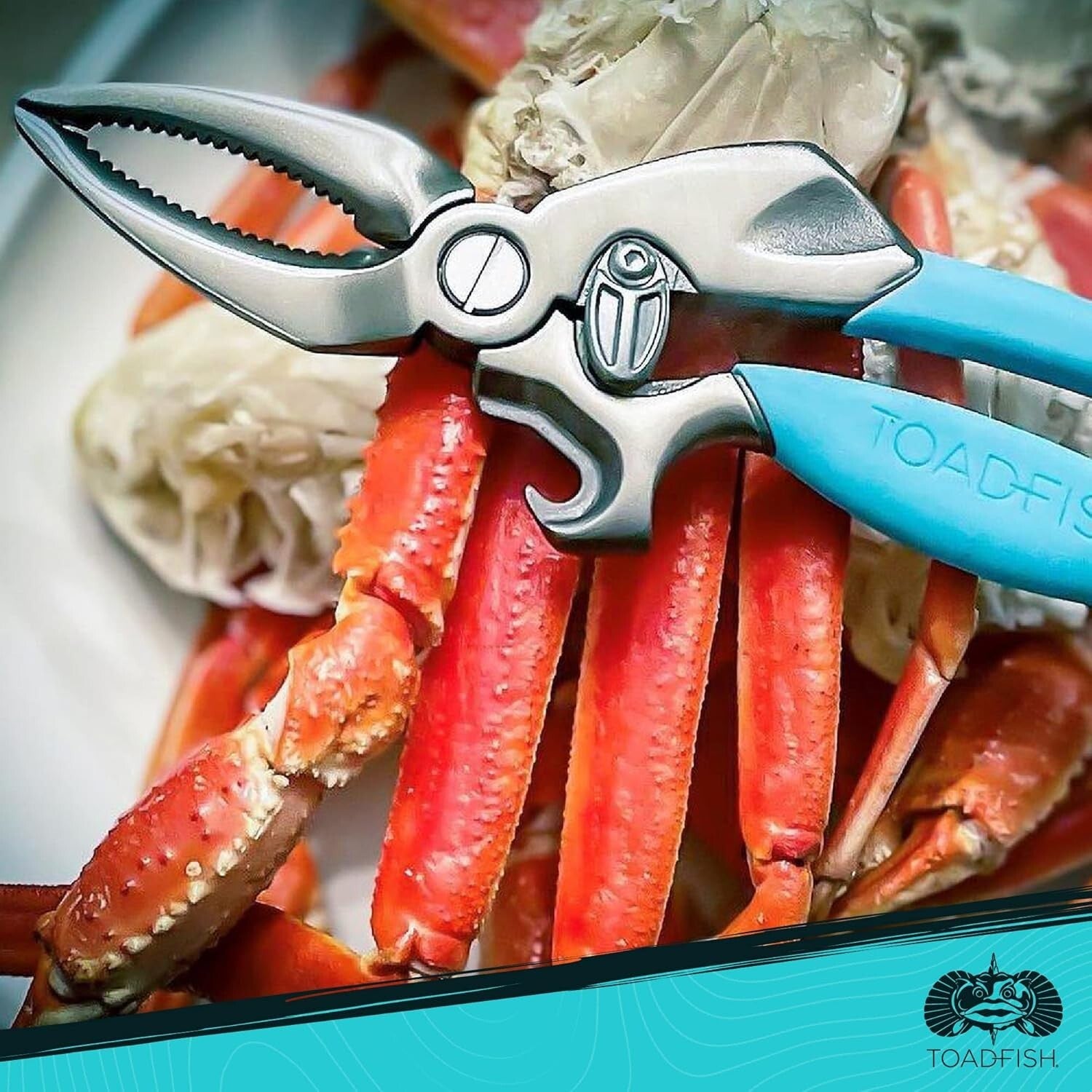 Ergonomic Seafood Tool Set: Crab Cutter, Shrimp Deveiner & Oyster Knife in Blue