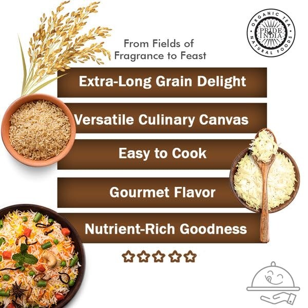Extra Long Grain Brown Basmati Rice - 6 Jars of 1.5lb Each, Vegan & Gluten Free