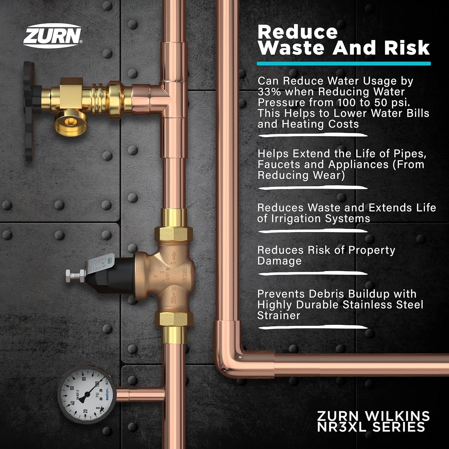 Efficient Brass Pressure Reducing Valve - 1" NPT Connection for Residential Use