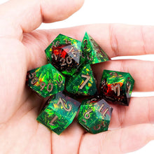 Load image into Gallery viewer, Handmade 7PCS Jungle Fire DND Polyhedral Dice Set - Eco-Friendly Craftsmanship