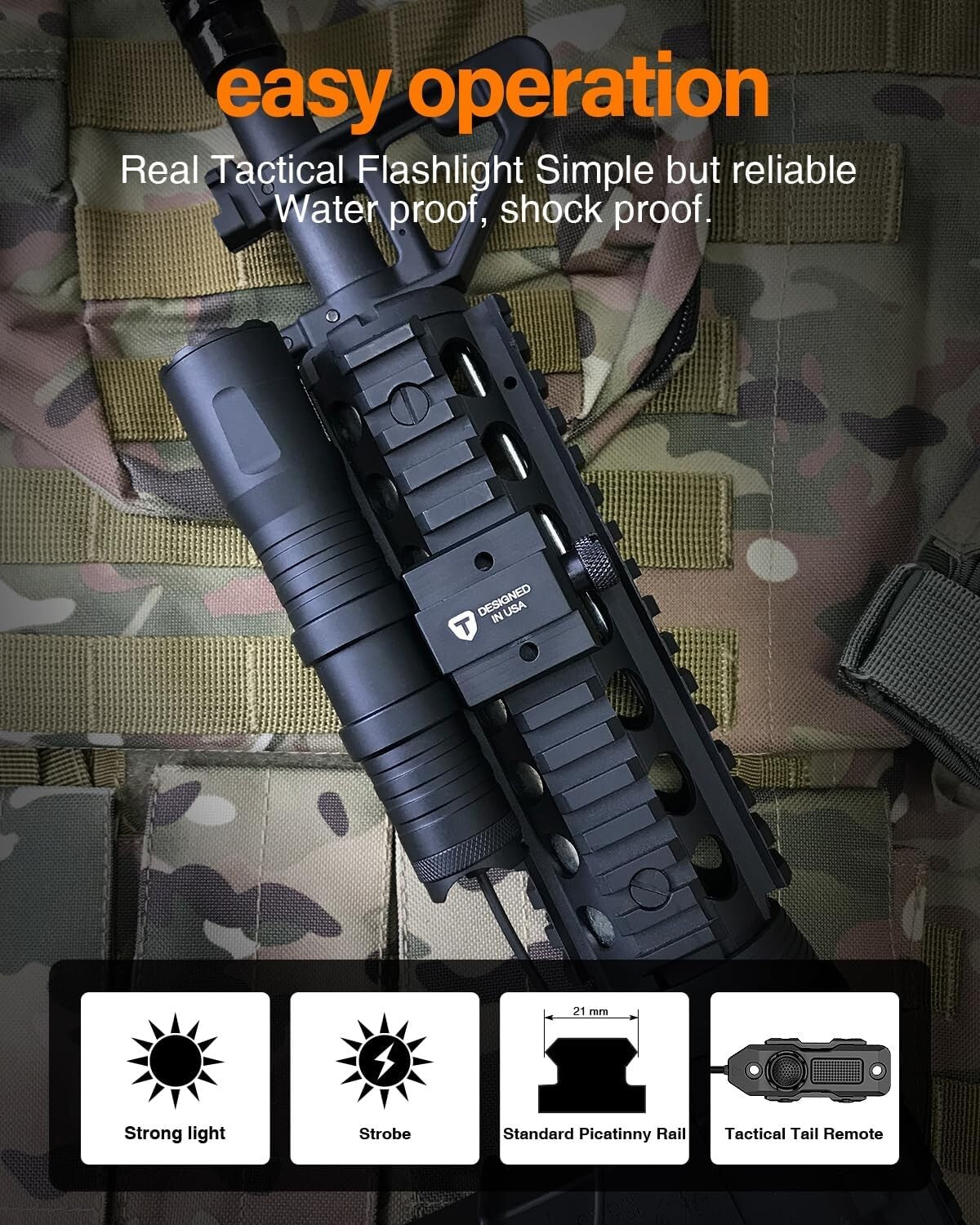 1250 Lumens Tactical Flashlight with Remote Switch - Rechargeable & Waterproof
