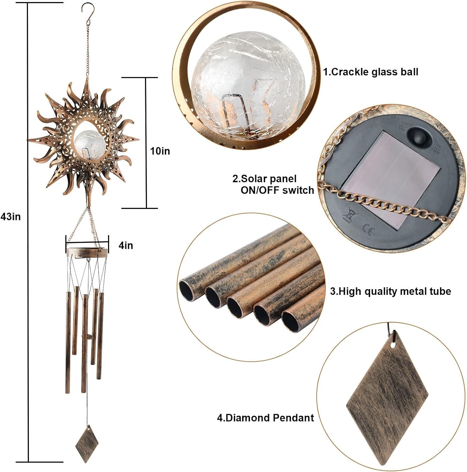 Durable Metal Solar Wind Chimes - Beautiful Garden Decoration & Gifts for Mom