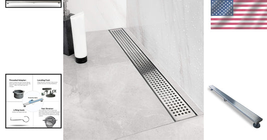 Elegant Brushed Stainless Steel Shower Drain - 48'' Linear with Adjustable Feet