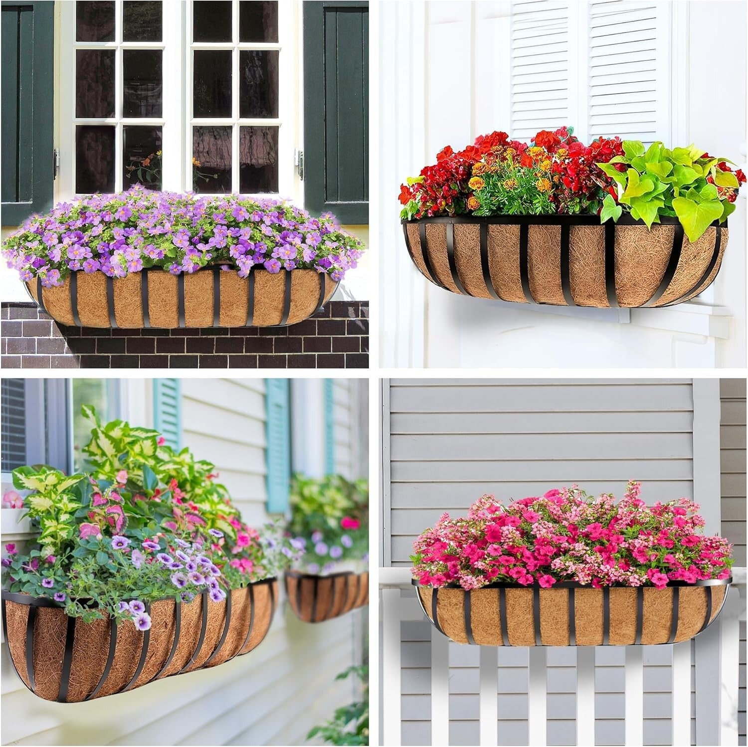 Elegant Rectangular 30" Railing Planter with Coco Liners - Add Rustic Charm!