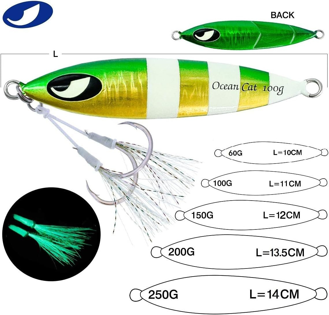 High-Quality Lead Metal Flat Jig with Glow Hooks - Perfect for Saltwater Fishing