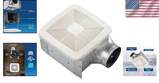 High Efficiency 80 CFM Ceiling Mount Bathroom Fan - Silent Operation 0.4 Sones