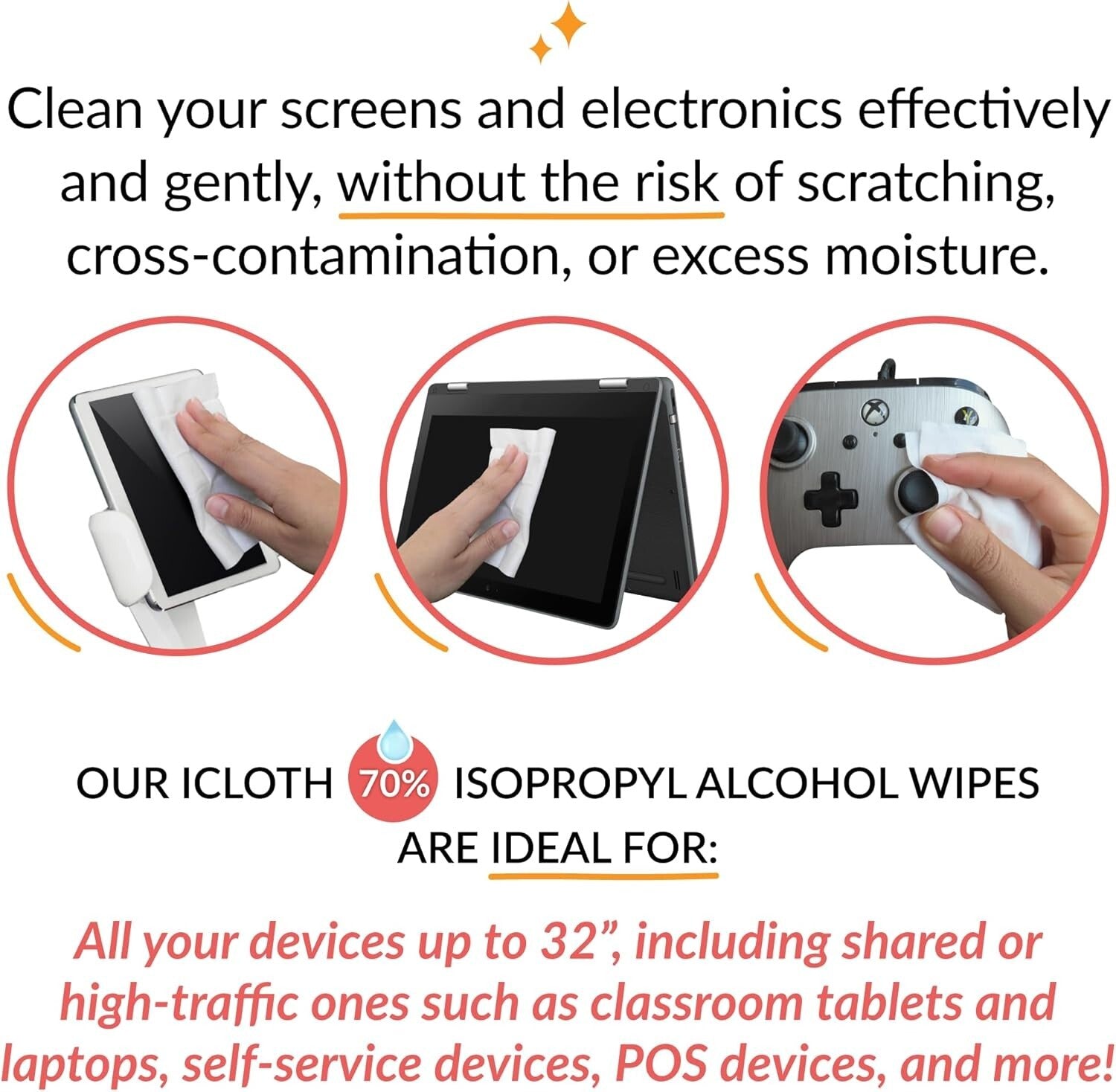 Crystal Clear Electronics Wipes - 100 Fast-Drying, Lint-Free Sheets for Devices