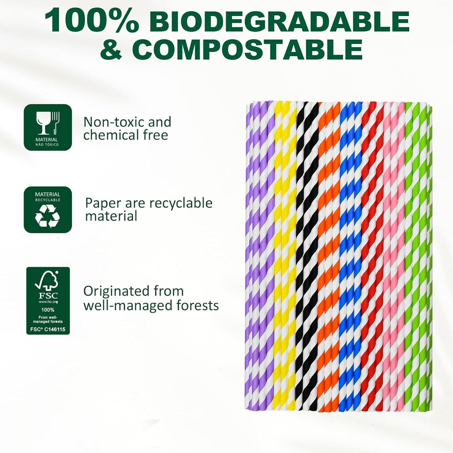 Durable Disposable Paper Straws - 10-Inches, 600 Count for Cocktails and More