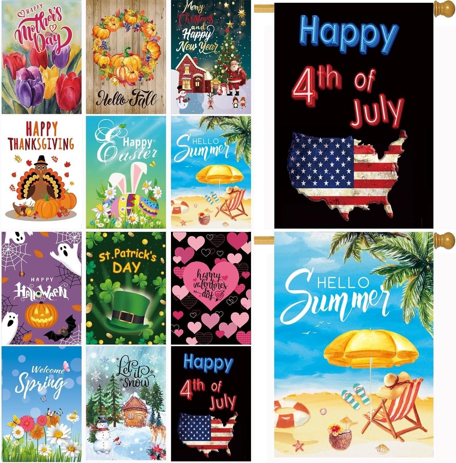 12 Seasonal Yard Flags - UV Resistant, Double-Sided 28x40 Inch for Outdoor Bliss