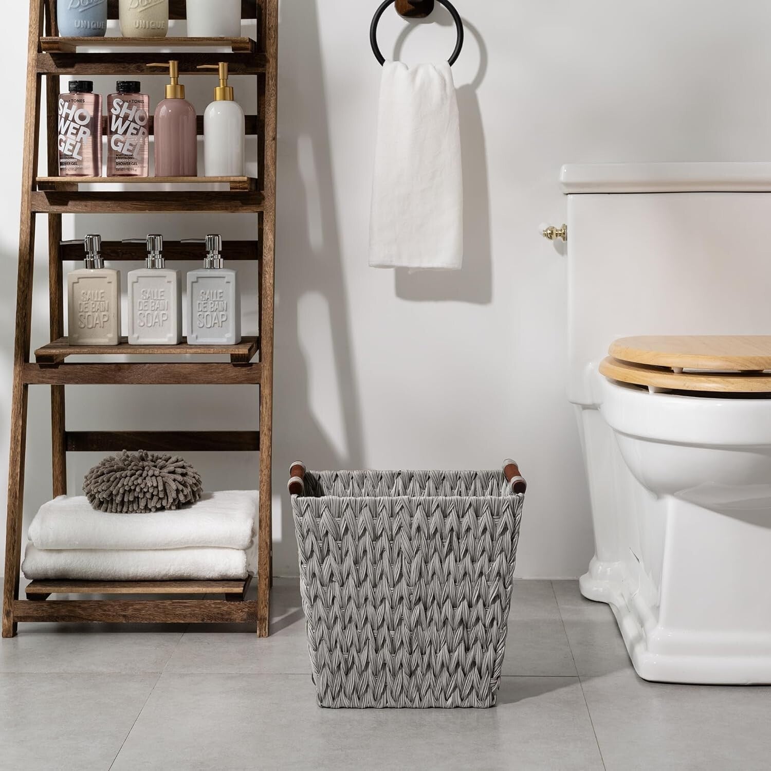 Stylish Handwoven Wicker Basket Trash Cans - Gray, 5 Gallon Capacity