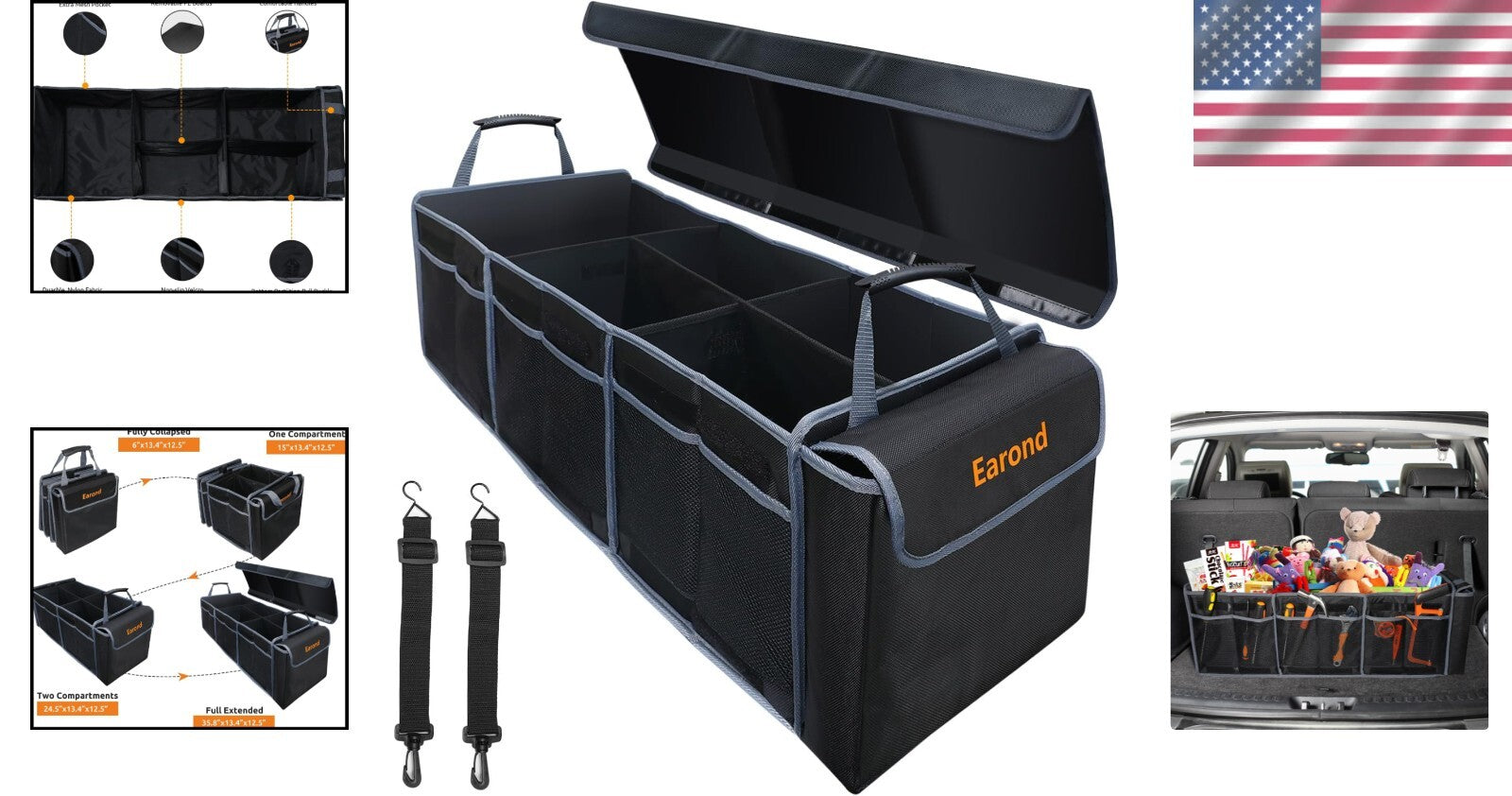 Premium Car Trunk Organizer with Lid - Lightweight & Functional for Safe Travel