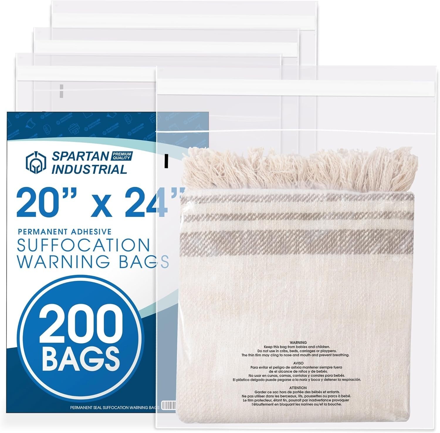 Versatile 20" x 24" Clear Packaging Bags - 200 Count with Adhesive Closure