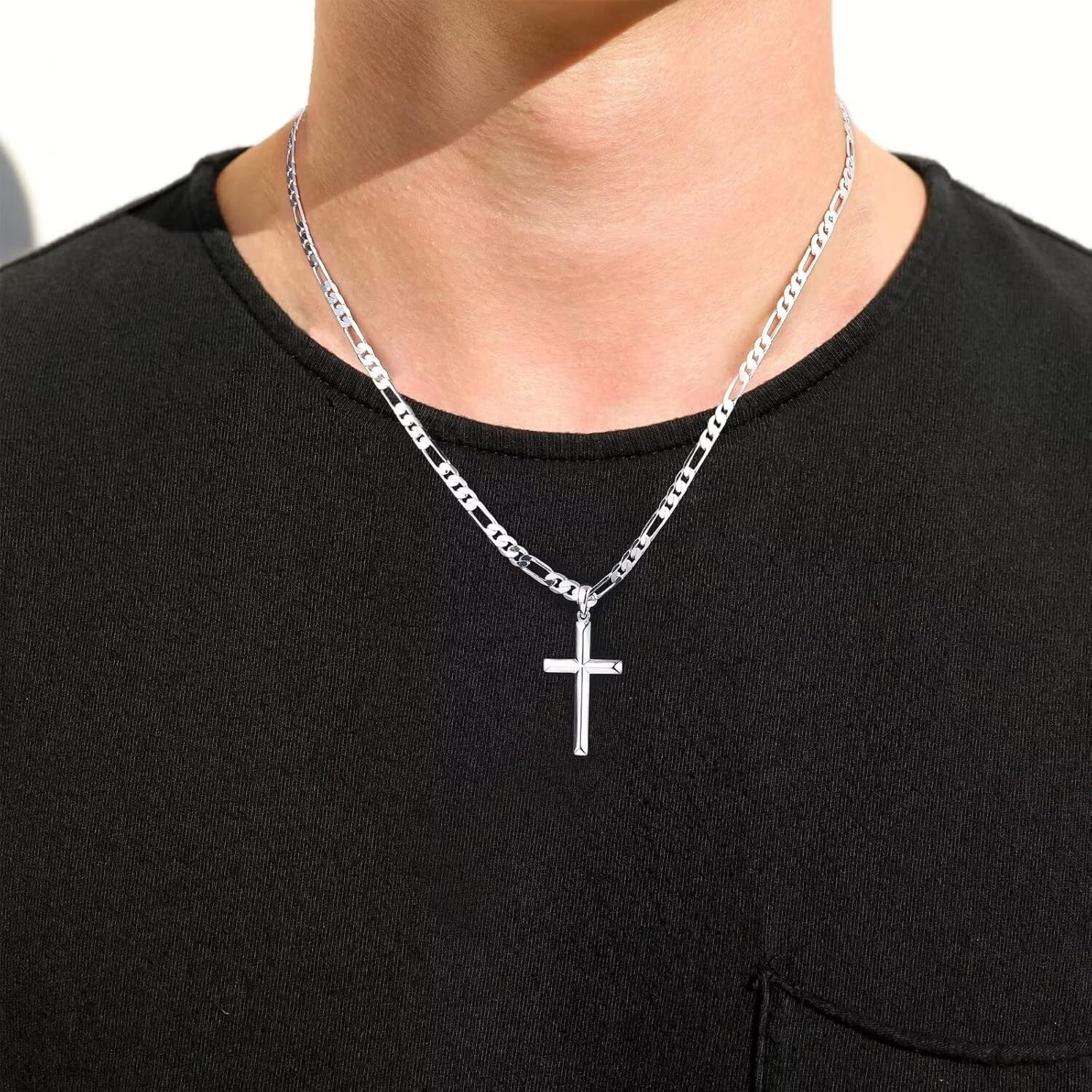 Adjustable S925 Sterling Silver Cross Necklace with 18K Gold Chain - 16-24 Inch