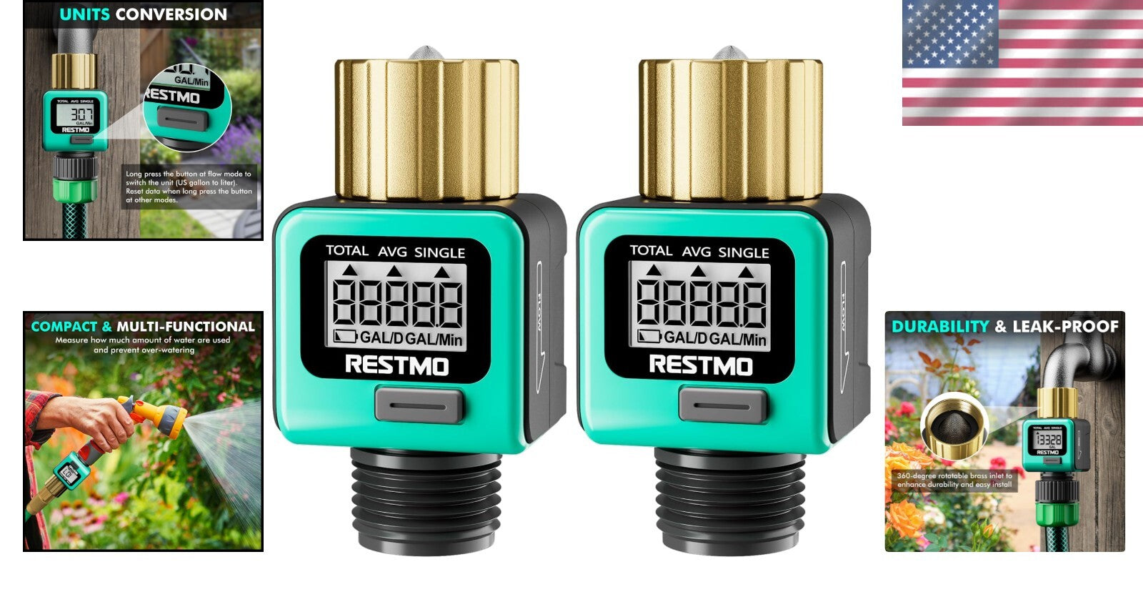 Durable Brass Water Flow Meter - 4 Modes for Accurate Garden Watering