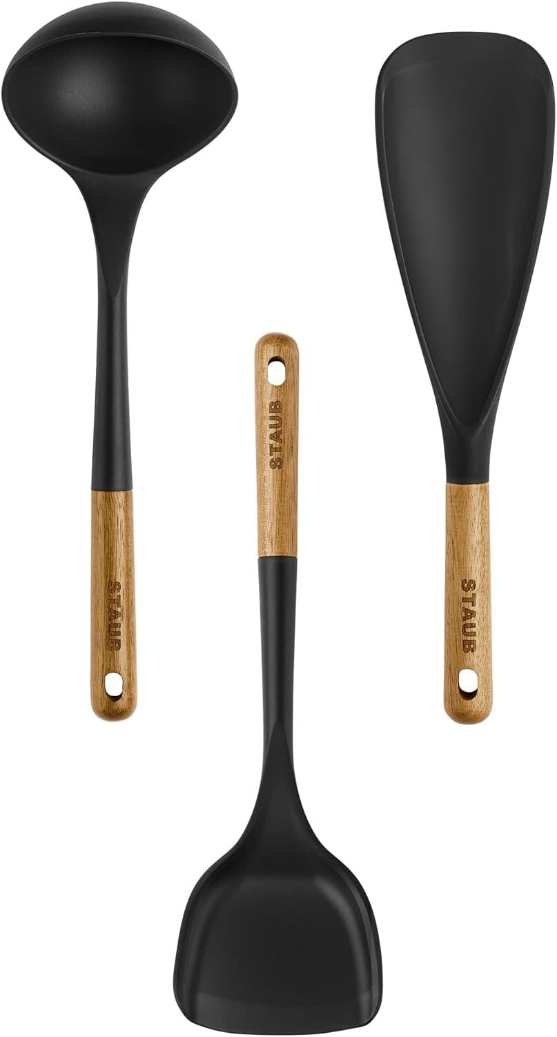 Elegant 3-Piece Kitchen Utensil Set - Multi-Function Silicone with Wood Grip