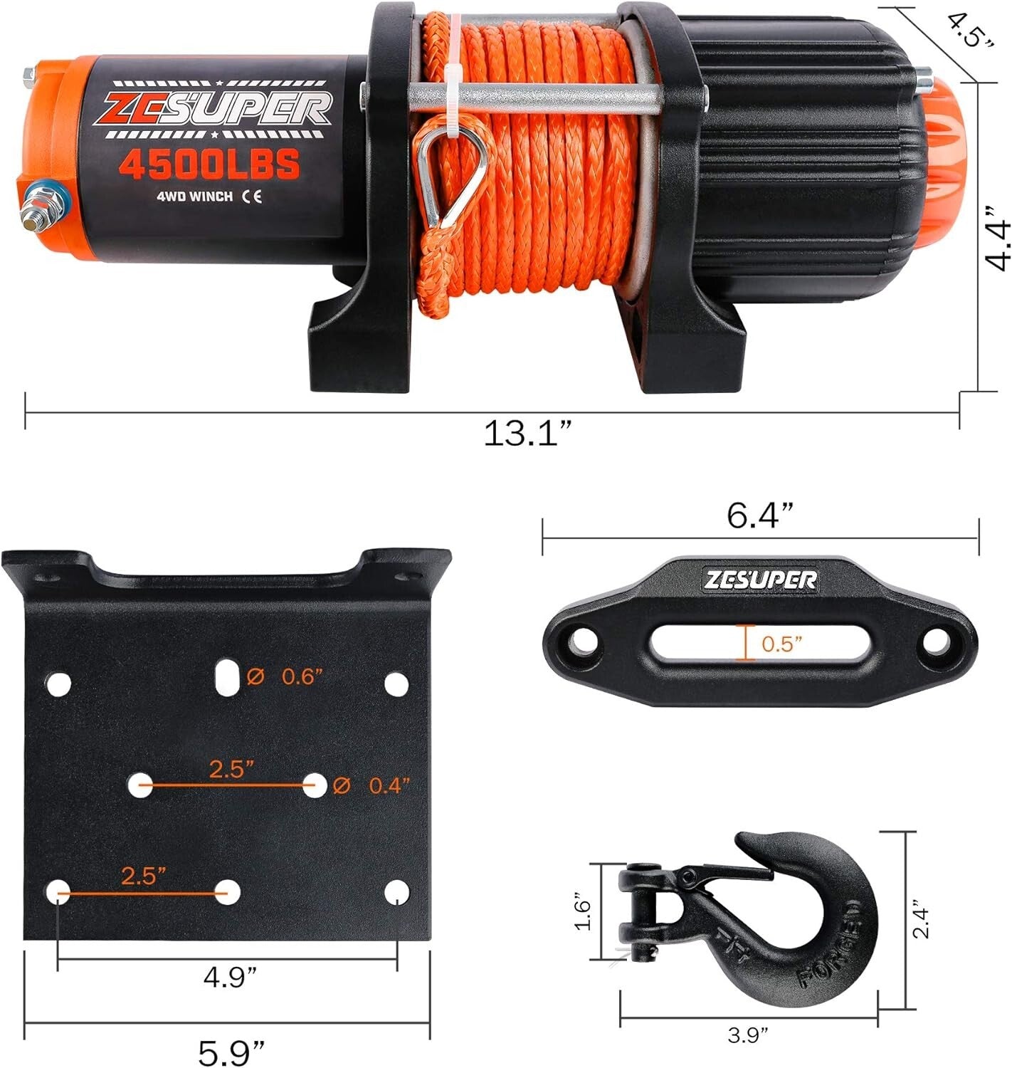 Powerful 12V Electric Winch - 4500 lbs with Wireless Control & Fairlead Kit