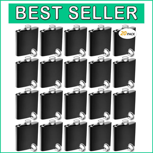 20-Piece Matte Black Stainless Steel Hip Flask Set with Funnels - Leak Proof