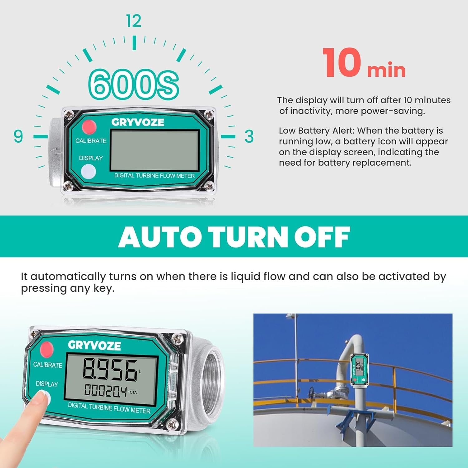 1 Inch Inline Digital Flow Meter - Supports Fluid Measurements up to 26 GPM