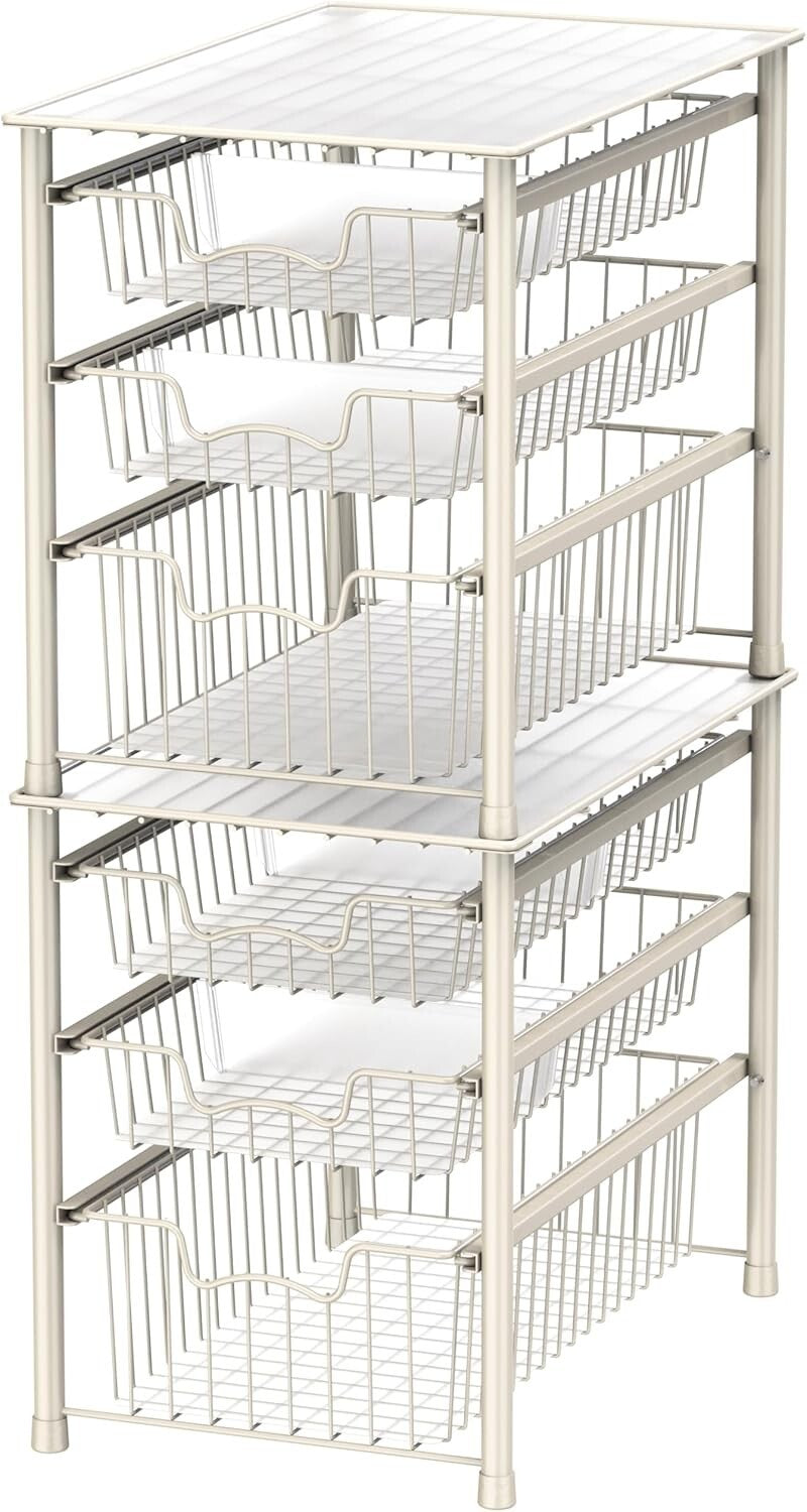 3-Tier Stackable Sliding Basket Storage Organizer for Kitchen & Bathroom - White