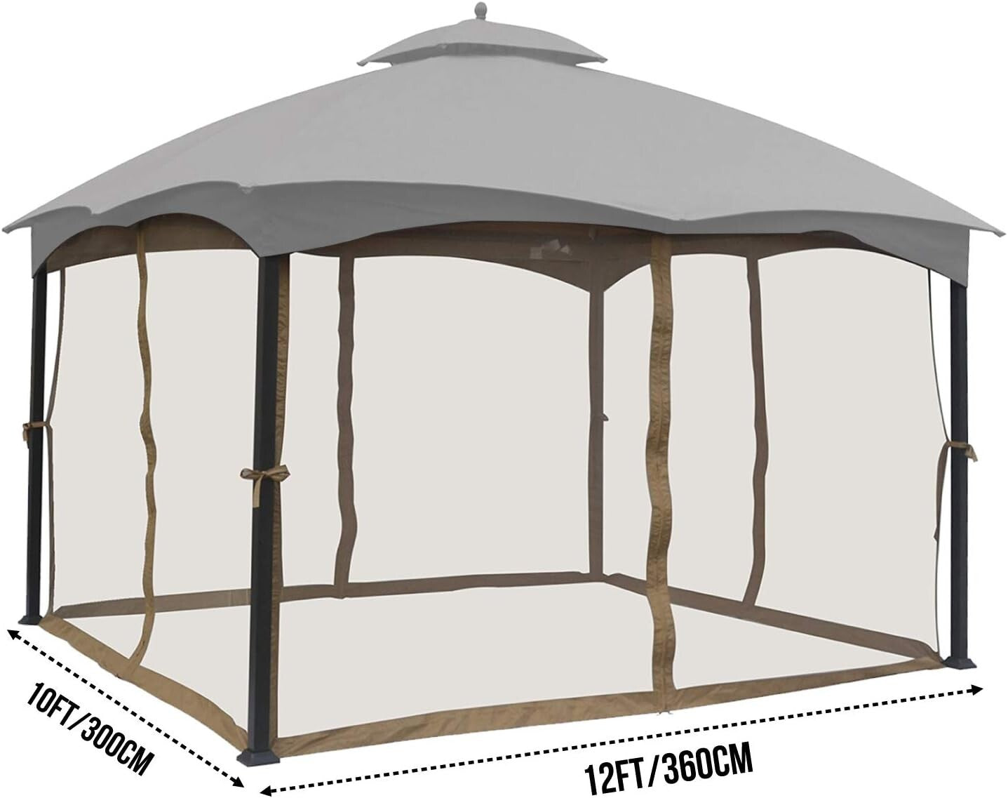 4-Wall Mosquito Netting for 10' x 12' Gazebo - Weather-resistant Beige Fabric