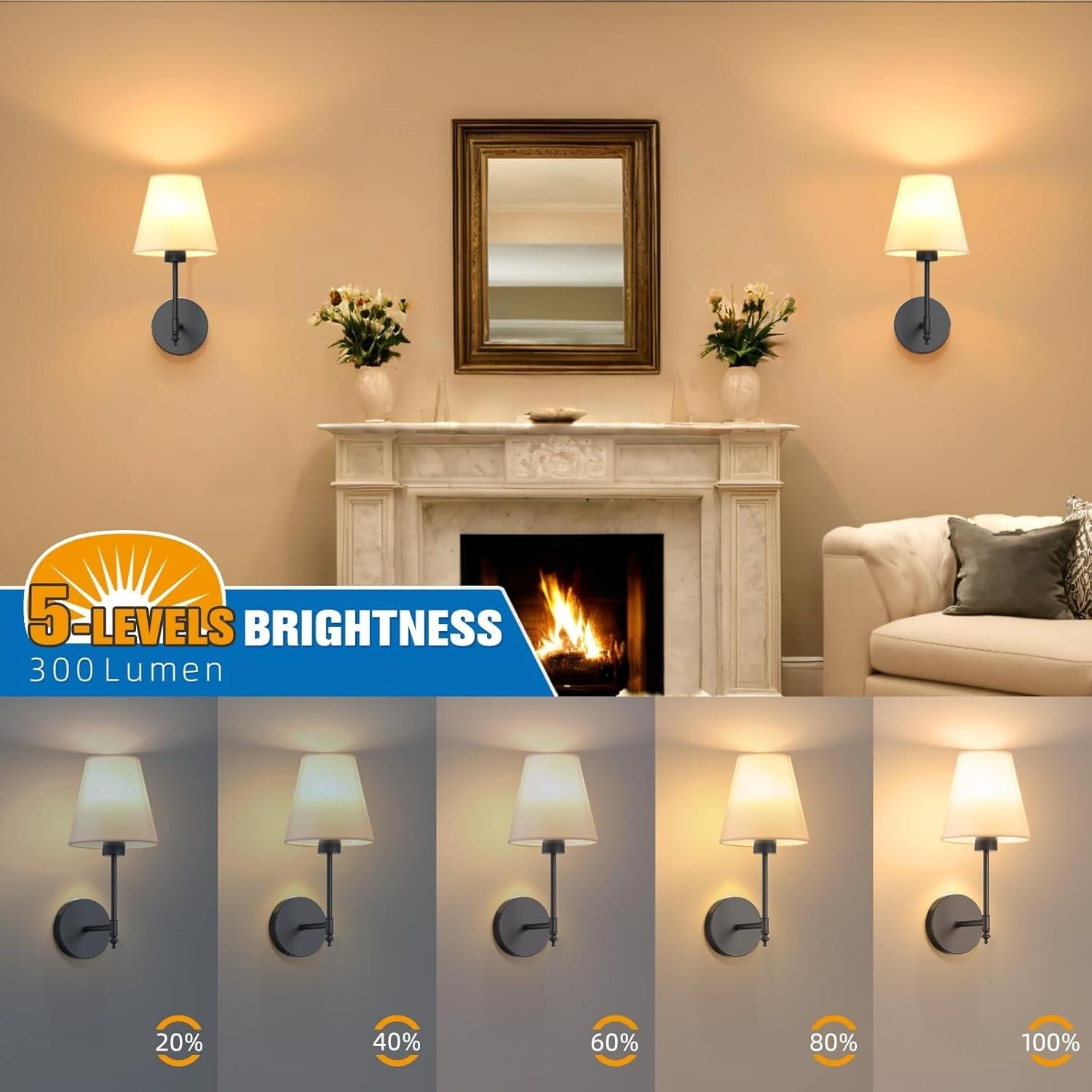 14.5" Wireless Battery Operated Wall Sconce Set of 2 - Dimmable & Remote Control
