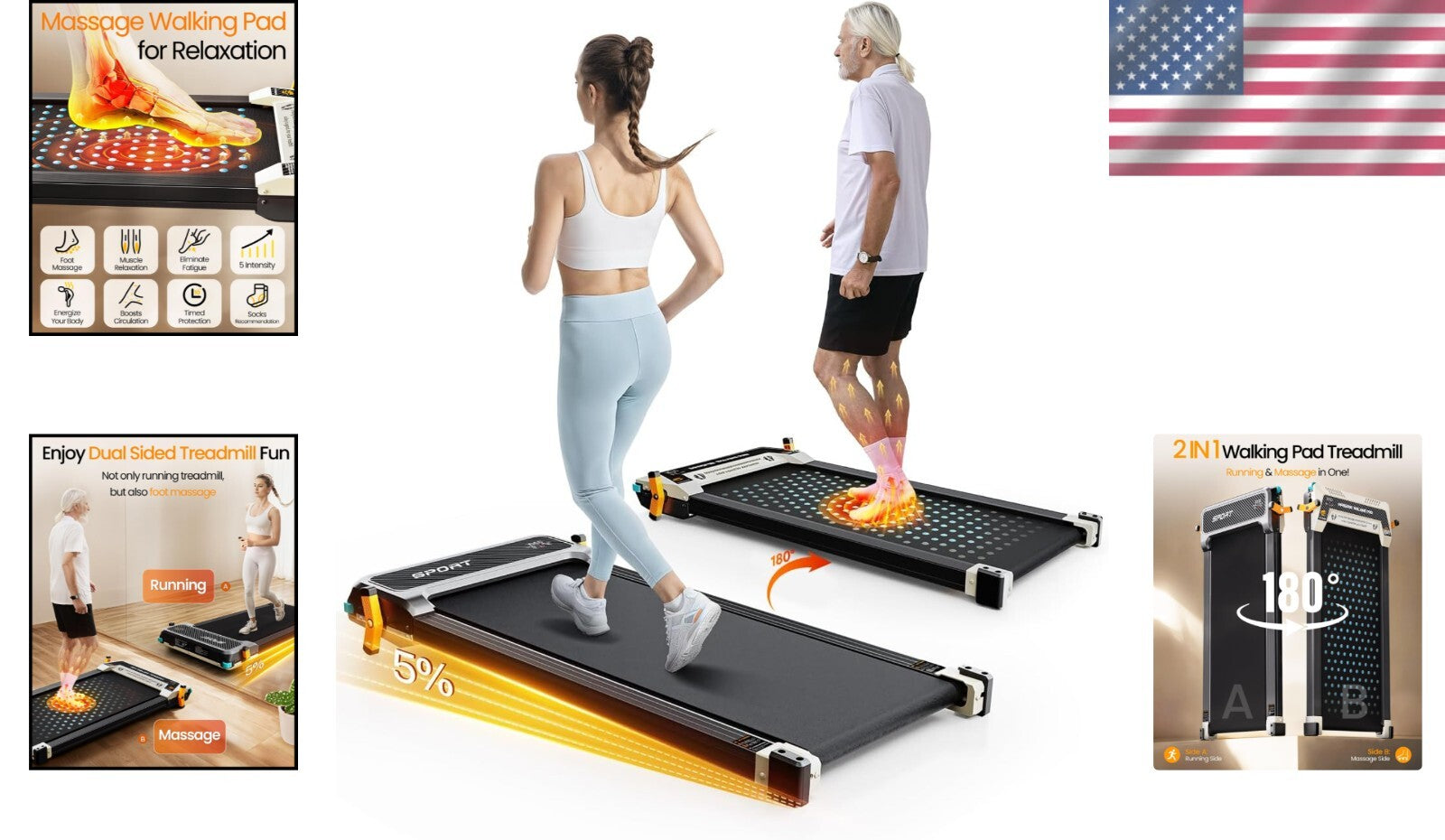 Quiet 2.5HP Multi-Function Treadmill with Incline & Foot Massage for All Users