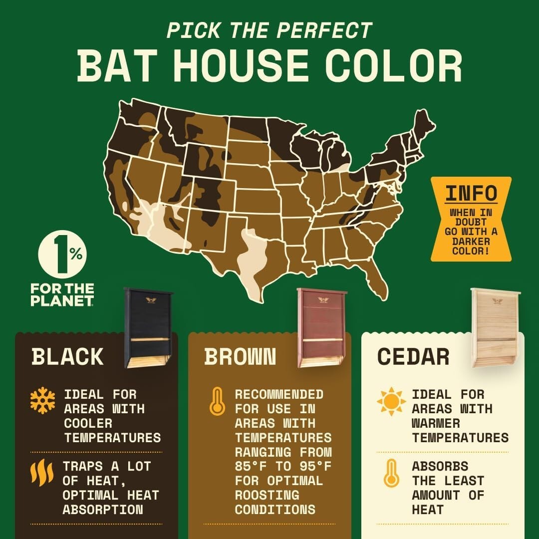Weather-Resistant Black Bat Box - Easy Install 3 Chamber House for Outdoors