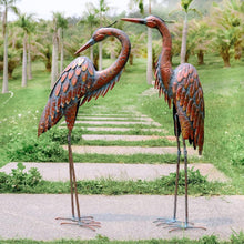 Load image into Gallery viewer, Freestanding Patina Metal Crane Statues - Majestic Garden Decor for All Seasons