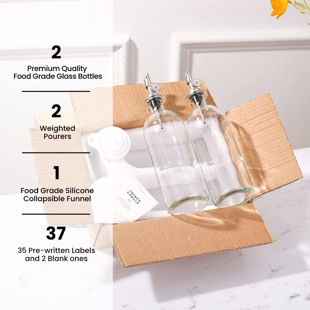 Elegant 500ml Glass Oil Dispenser Set with Leak-proof Weighted Pourers
