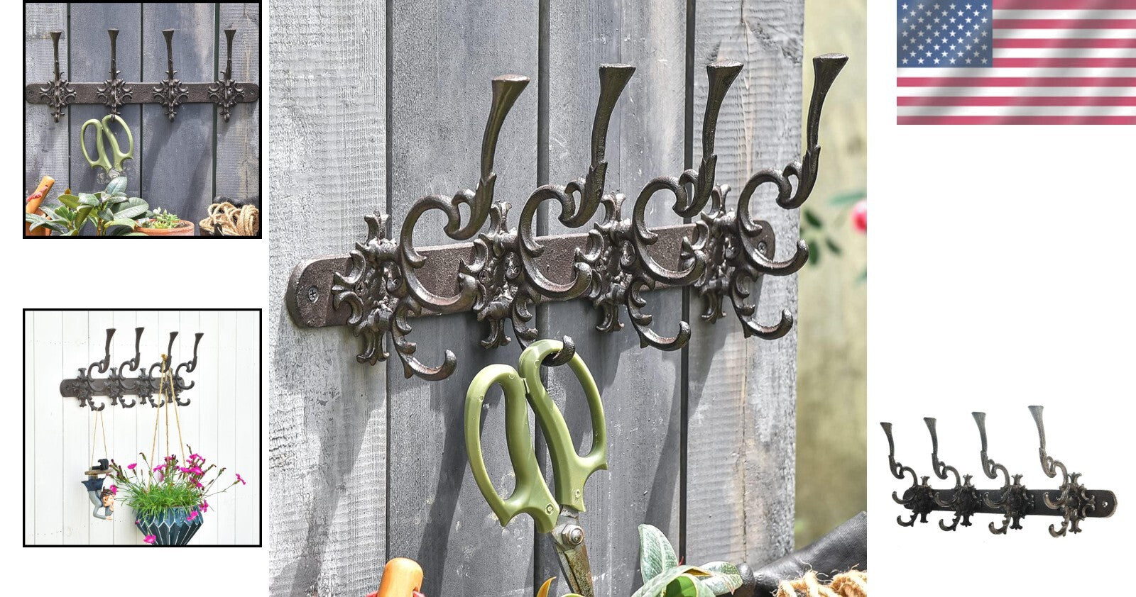Antique Finish Cast Iron Wall Rack with 12 Hooks - Perfect for Home Organization