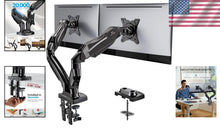Load image into Gallery viewer, High Stability Dual Monitor Stand - C-Clamp &amp; Grommet Mount for Heavy Screens