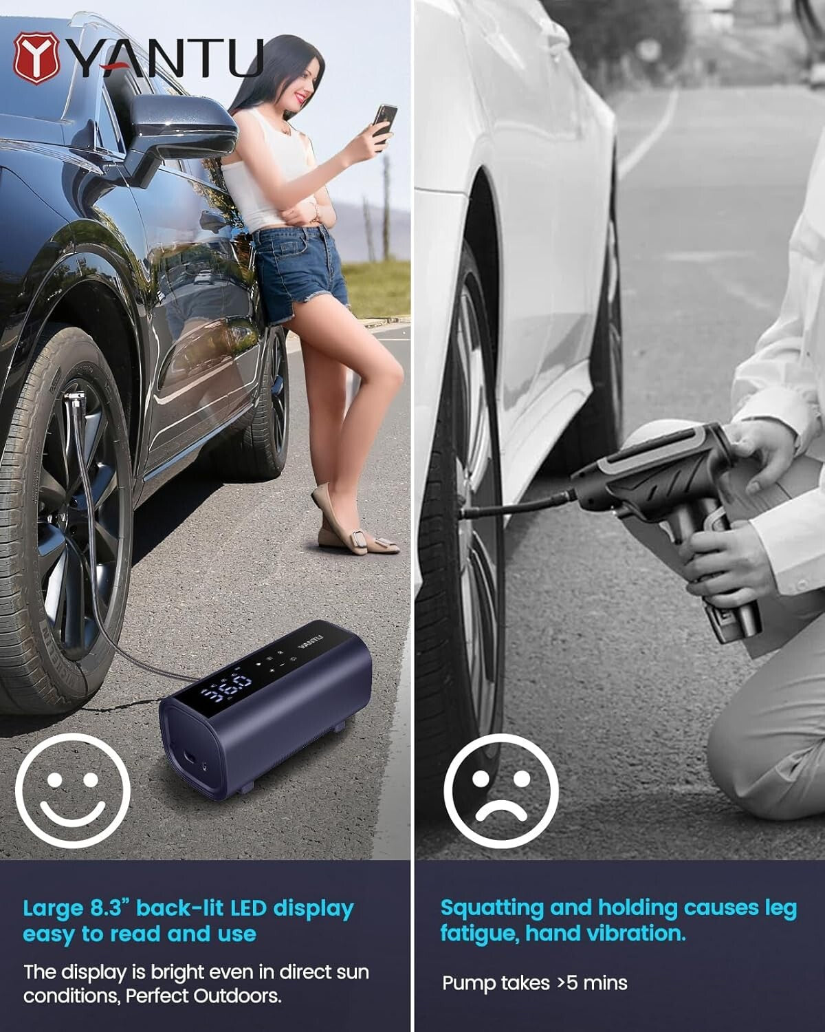 Portable 12V Dual Cylinder Tire Air Compressor with Automatic Shut-Off & Display