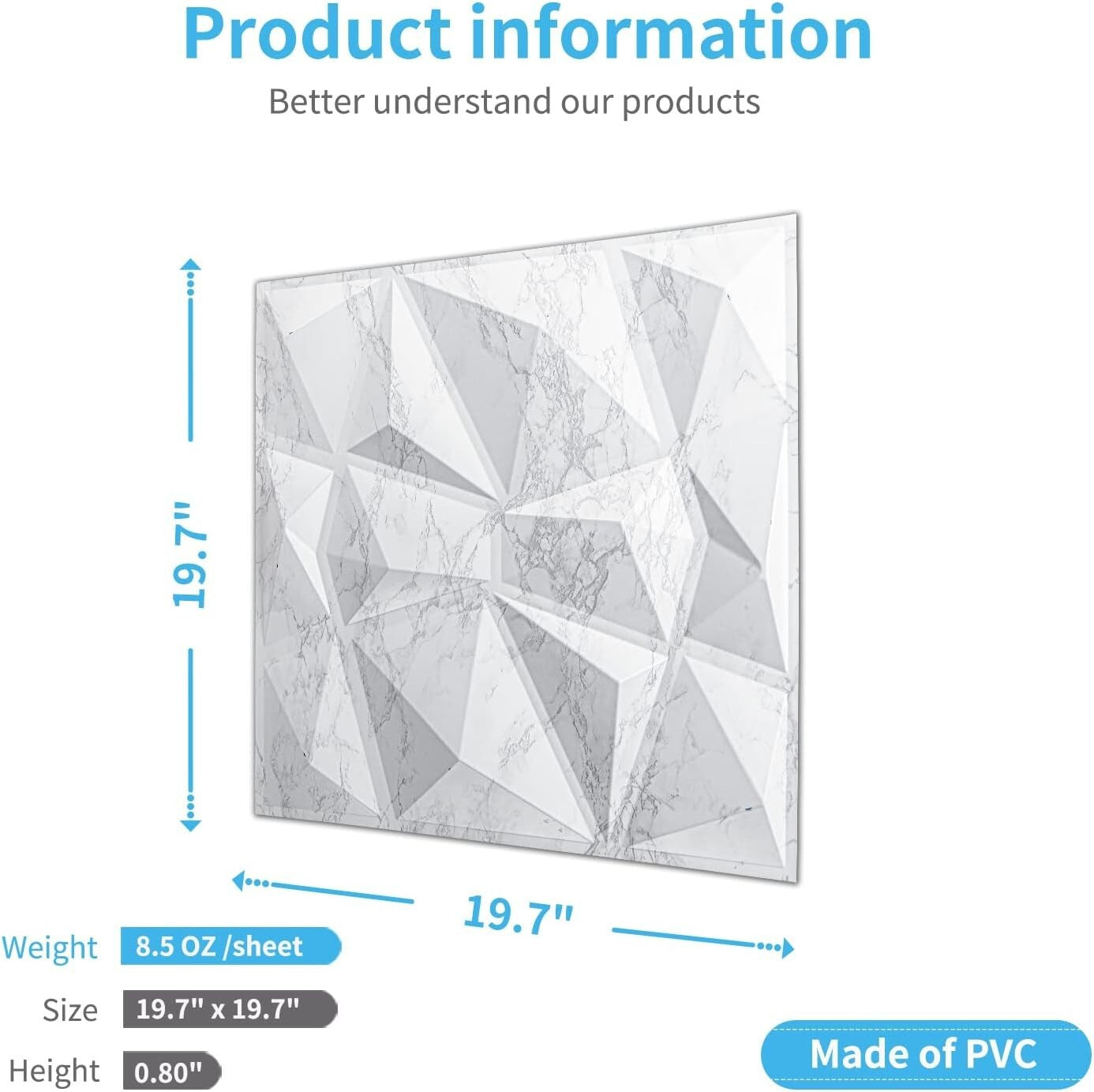Diamond Design 3D PVC Wall Panels - Glossy White Marble for Elegant Interiors