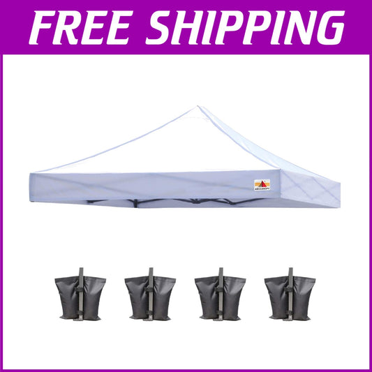 Durable 10x10 White Canopy Cover - 500D UV Resistant Material with Weight Bags