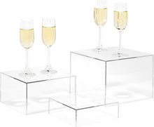 Load image into Gallery viewer, Set of 3 Crystal Clear Acrylic Cube Display Risers – Elegant Storage Solution