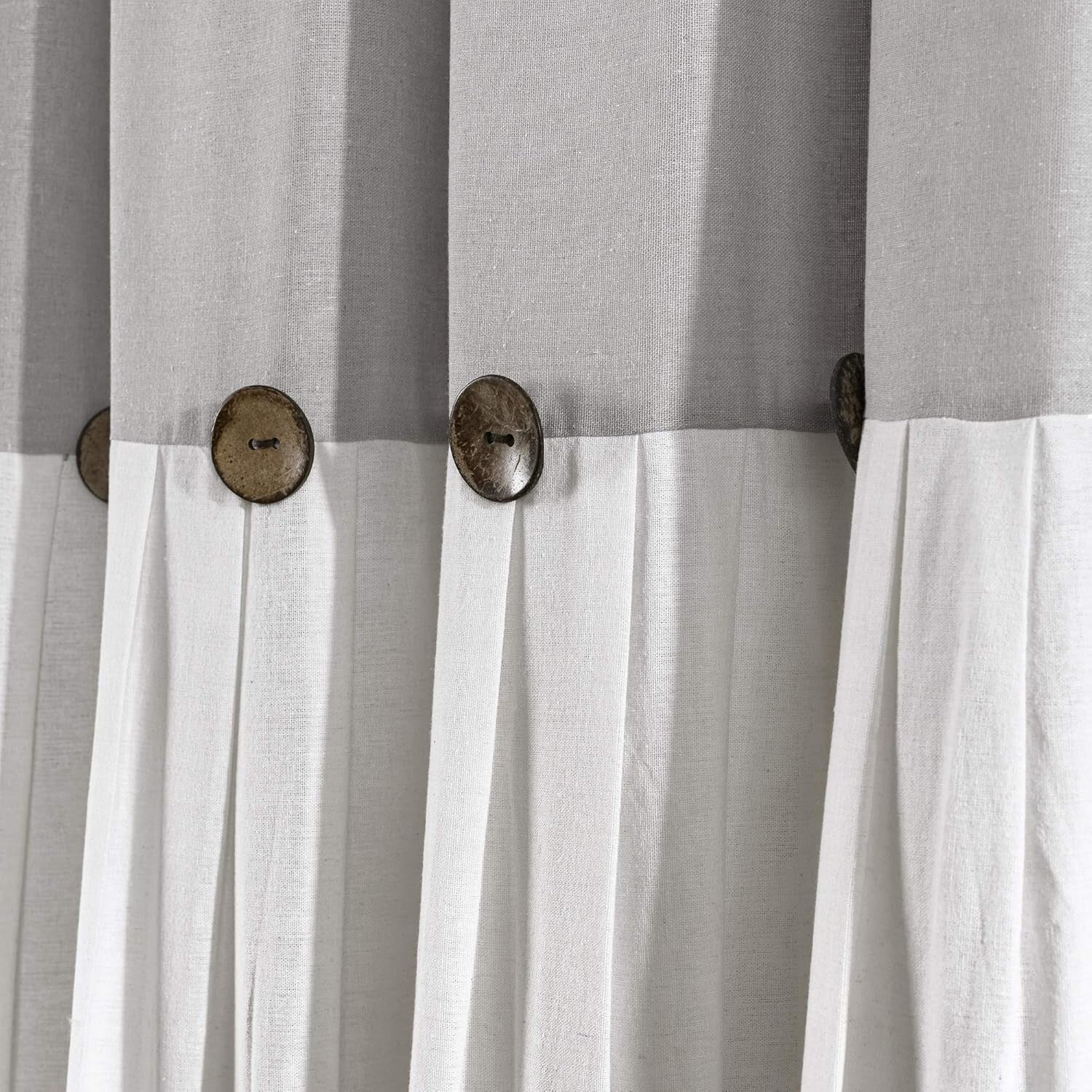 Farmhouse Style Shower Curtain with Coconut Buttons, 72"W x 78"L - Rustic Appeal