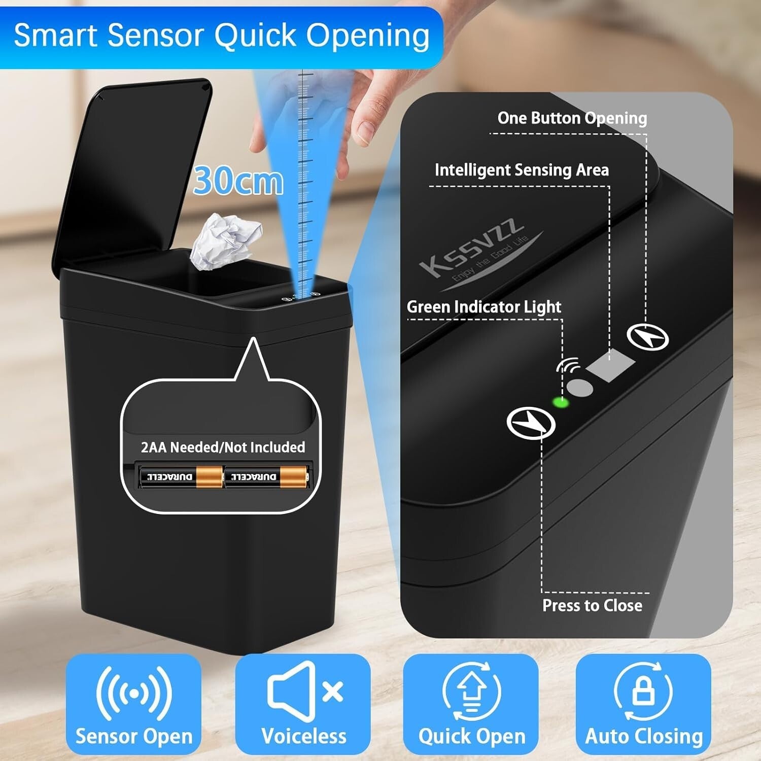 Slim Automatic Trash Can Bundle - Waterproof 2.5 Gallon Waste Bins for Home