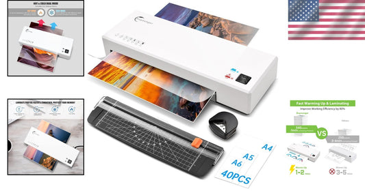 A4 Thermal & Cold Laminator Set - 340mm/min Speed with 40 Pouches Included