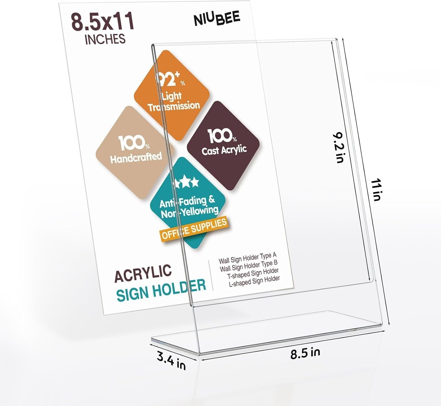 Durable 8.5 x 11 Acrylic Sign Holders - 30 Pack Clear Table Stands for Display