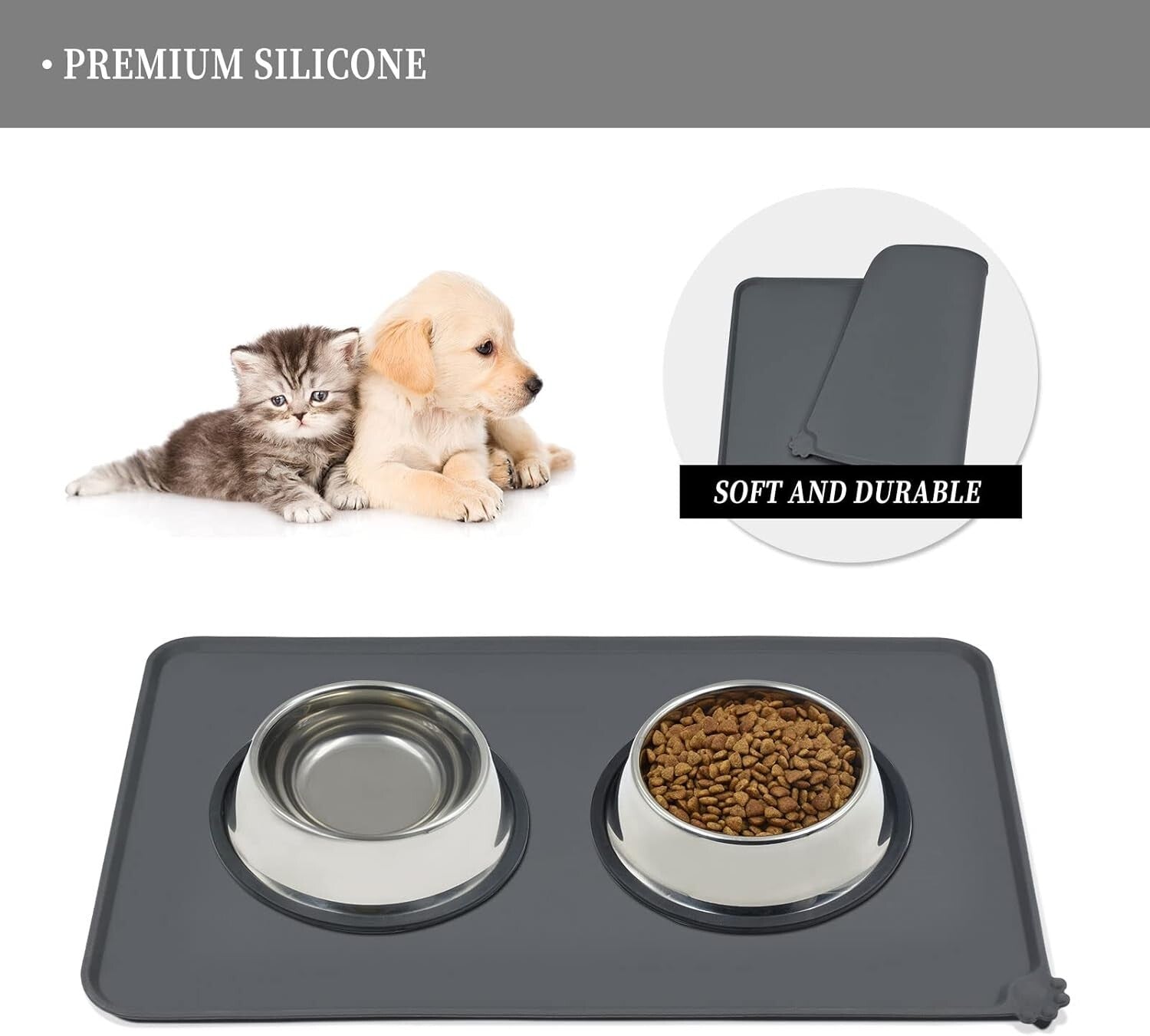 Durable Silicone Pet Feeding Mat - Anti-Spill Design for Dogs & Cats 32" x 24"